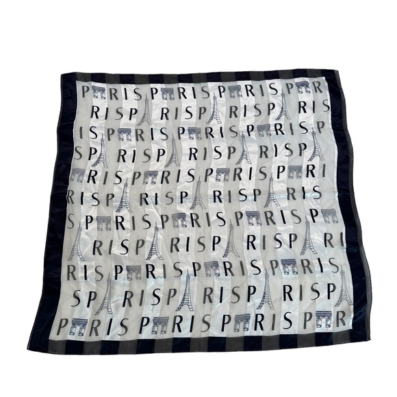 Women’s Scarf Eiffel Tower Print Navy Blue White Size 40 x 37.5” - Picture 1 of 10